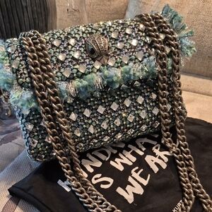 Kurt Geiger Green Tweed & Silver Crystal Shoulder Bag